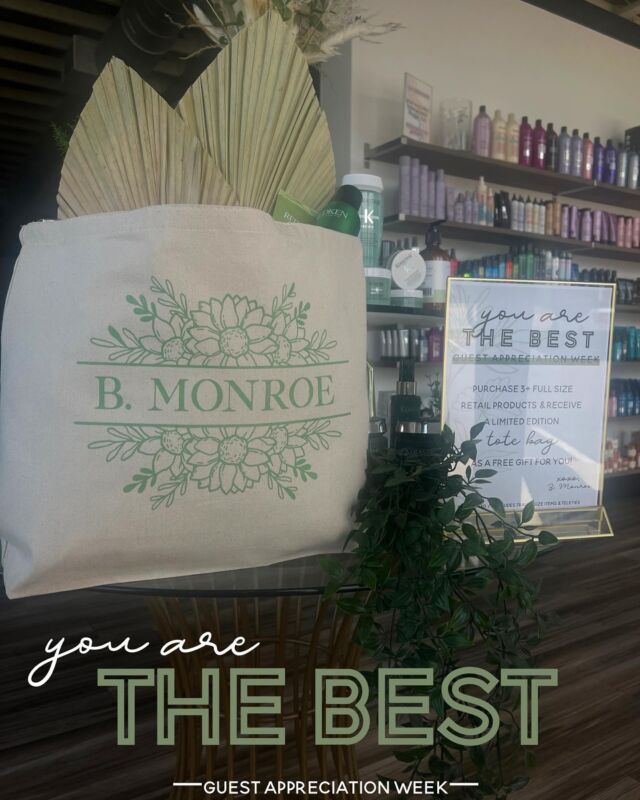 #GuestAppreciationWeek is one of our favorite weeks of the year at B. Monroe because it’s all about YOU 🫶
>> 2 more days to shop small & receive a free token of our gratitude for YOU 🤍🌿🤩

#BMonroeSalon