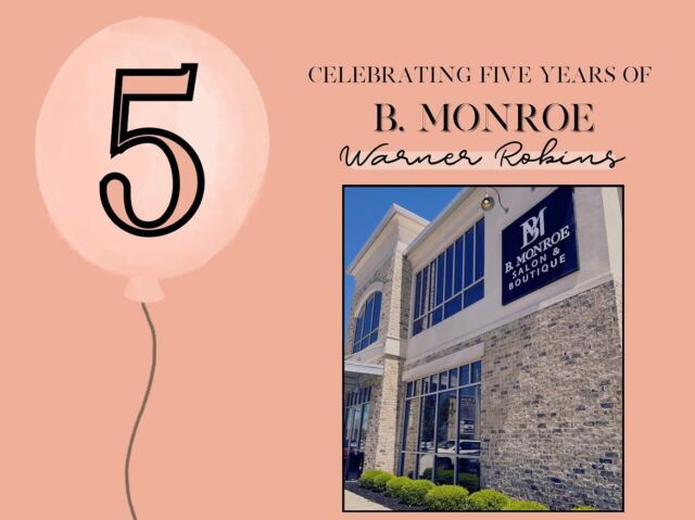 t h e  b i g  f i v e 🖐️🎉🍾🥳

—This week we’re celebrating 5 years of B. Monroe Warner Robins 🫶
>> In honor of our 5th birthday, we are offering: 
{{ $5 off any treatment }} all week long 🤩
(Warner Robins location only)

Make sure to ask your stylist about their recommendations at your appointment 🤍💆‍♀️

Thank YOU for 5 WONDERFUL years! 🤍🖤🤍 

#BMonroeSalon #WarnerRobinsSalon #WarnerRobinsHair