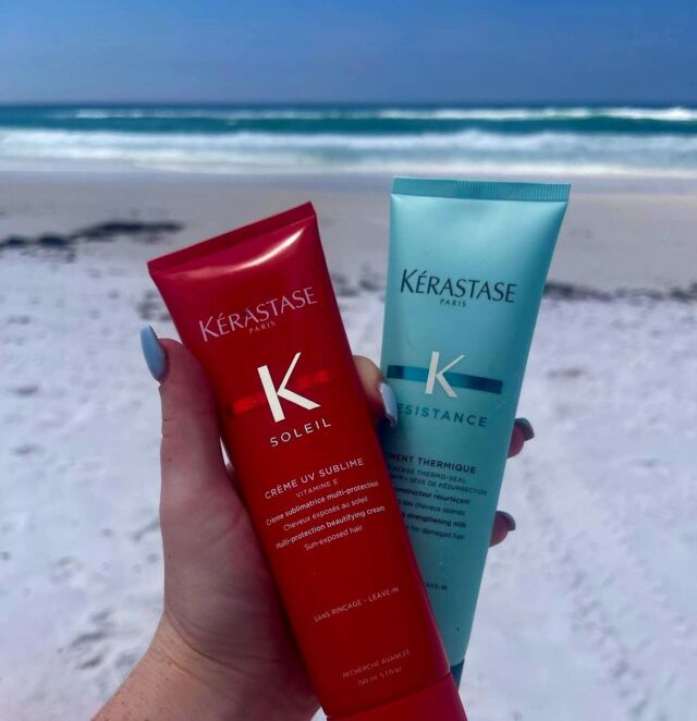 ☀️🌊🌴🐚 
Beach time is here, we must preserve our hair! 
@snipsbysav_ is setting us up for success this summer, as she writes: 
 “The UV rays feel great, but can cause damage to your hair, causing dryness and making them dull! This also comes with tangles, color fading, and can cause severe damage and breakage to your hair.
—A couple of easy go-to’s are the Kérastase Resistance Thermique & Soleil Créme! Resistance helps add moisture & shine, while Soleil acts as a sunscreen for your hair! 
Plus— you’ll see less frizz! 🙌
>> Add these into your sunscreen routine this summer!”

#BMonroeBySavannah #BMonroeSalon